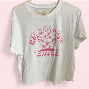 American Eagle Outfitters Cropped White T-Shirt with Pink Graphic